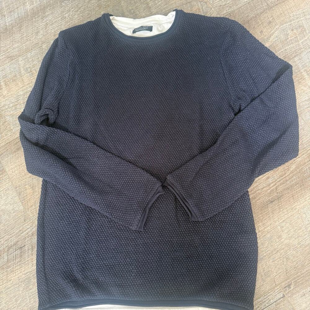 Zara Long Sleeve Navy Cotton Blen Top Medium